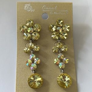 Light Yellow and Silver Crystal Flower Dangle Earrings